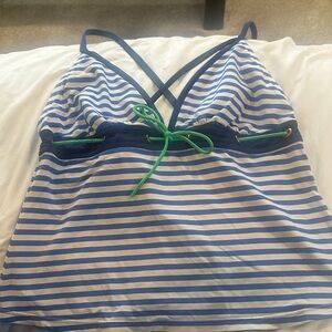 Jag Blue and White Striped Trim Swim Top